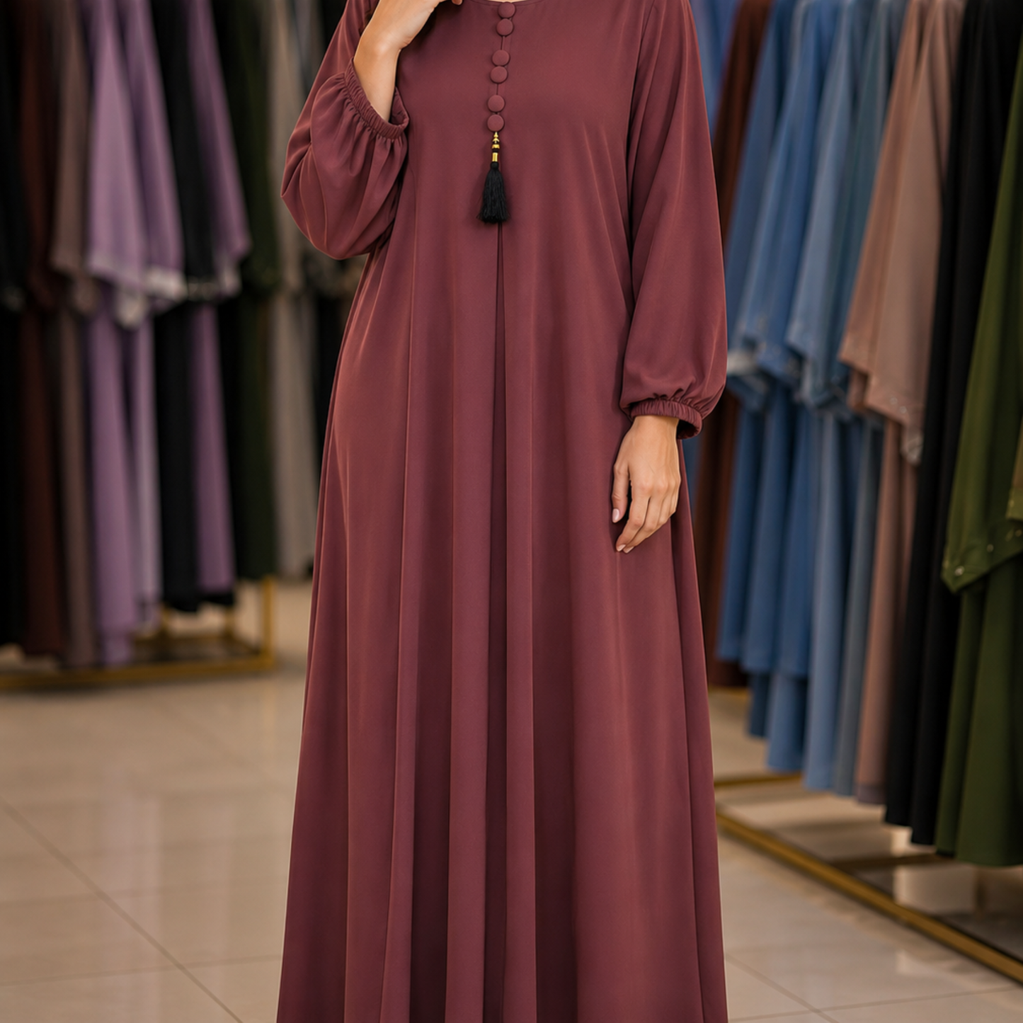 Maxi tasal Abaya - Light Mehroon