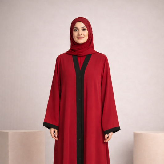 Plain Abaya - Black-Red