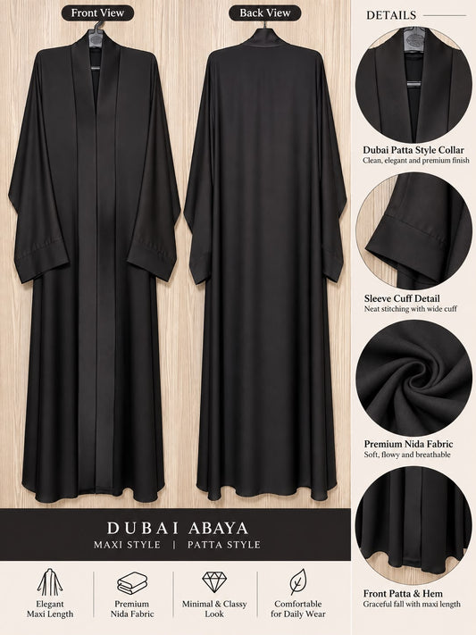 Dubai Patta | Plain Black Abaya