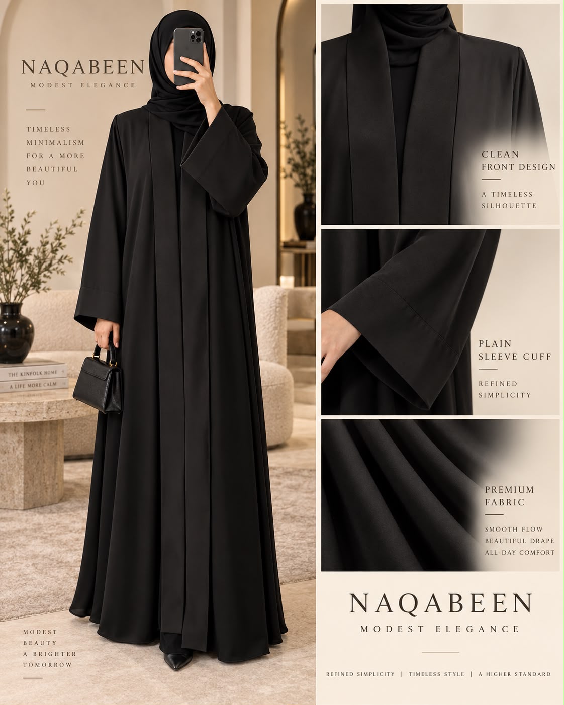 Dubai Pata Front Open Hidden Button Abaya