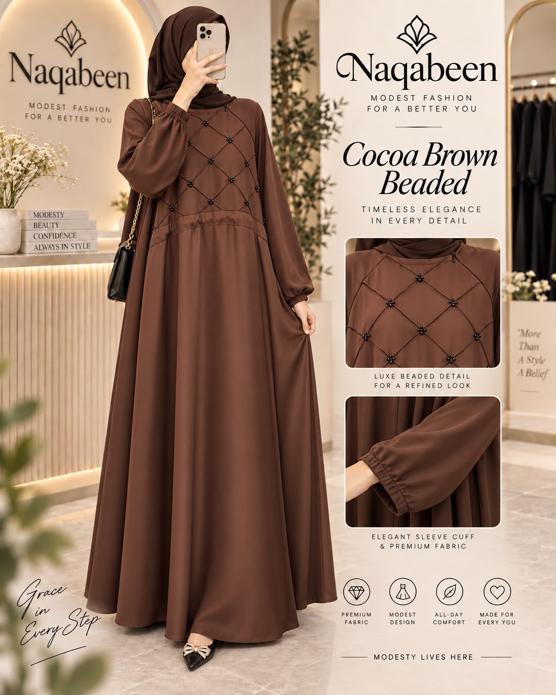 Cocoa Brown Beaded Abaya
