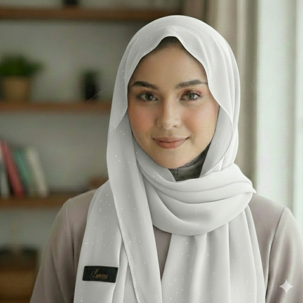 Glitter Chiffon Hijab – White