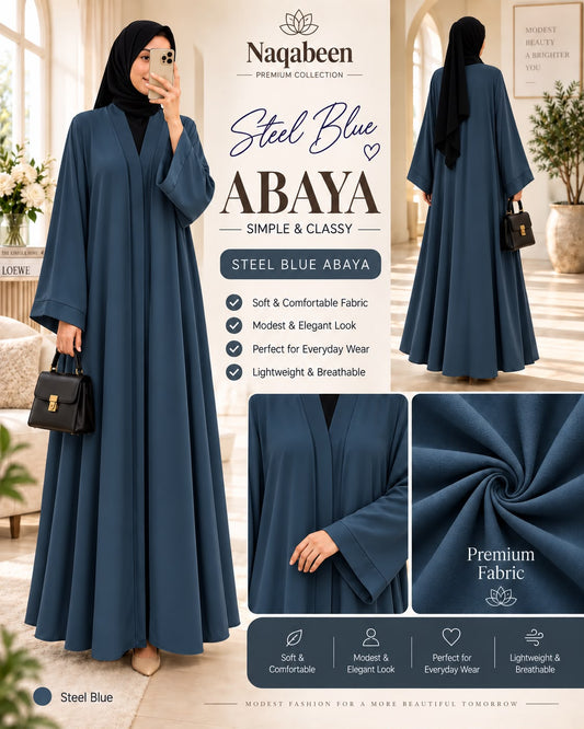 Hidden Button Abaya - Steel Blue Abaya