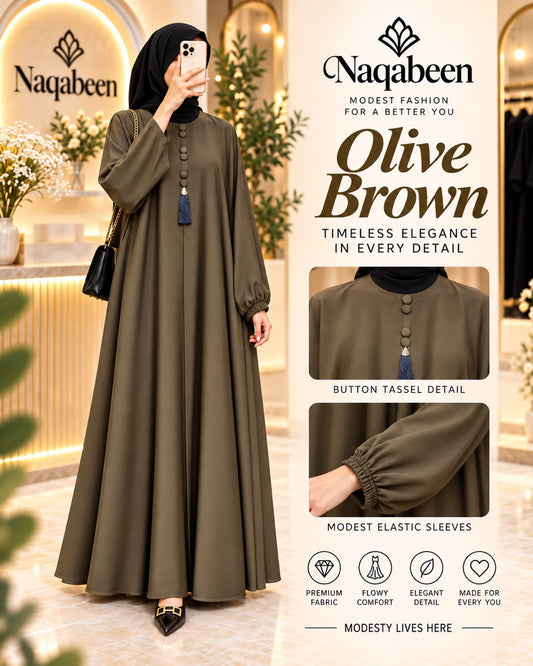 Maxi Tasal Abaya - Olive Brown