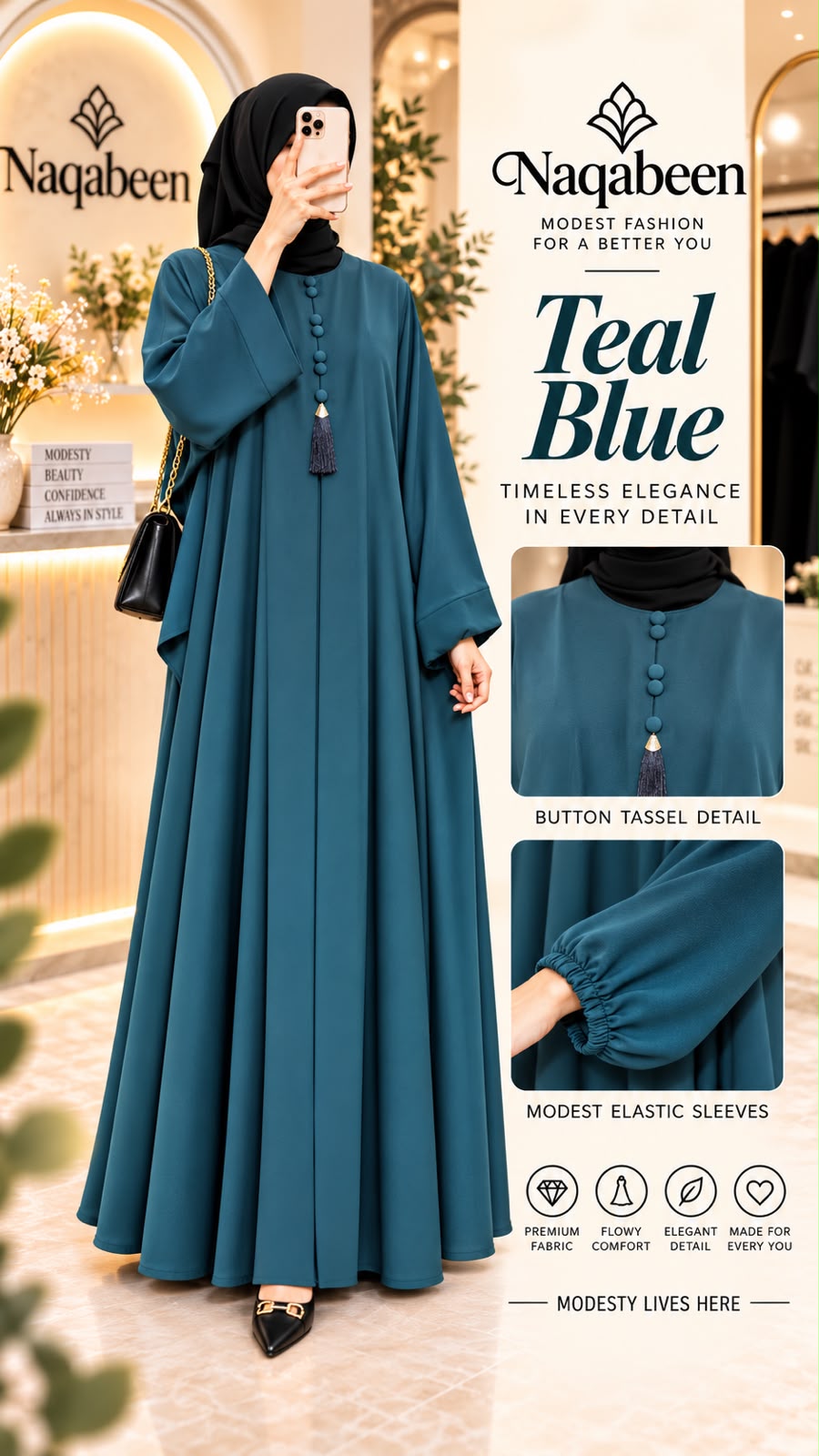Maxi Tasal Abaya - Teal Blue