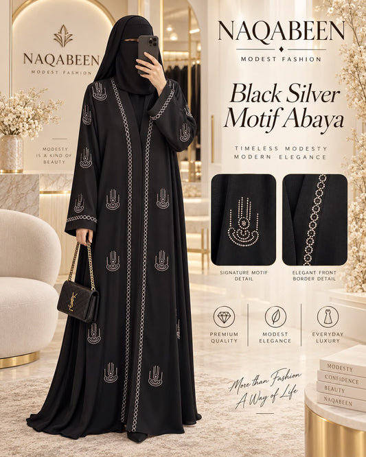 Motif Abaya - Black Silver