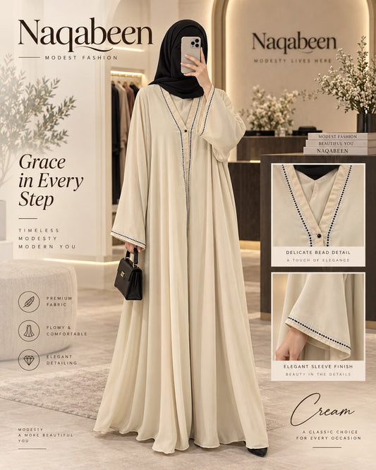 Open Front Abaya - Cream