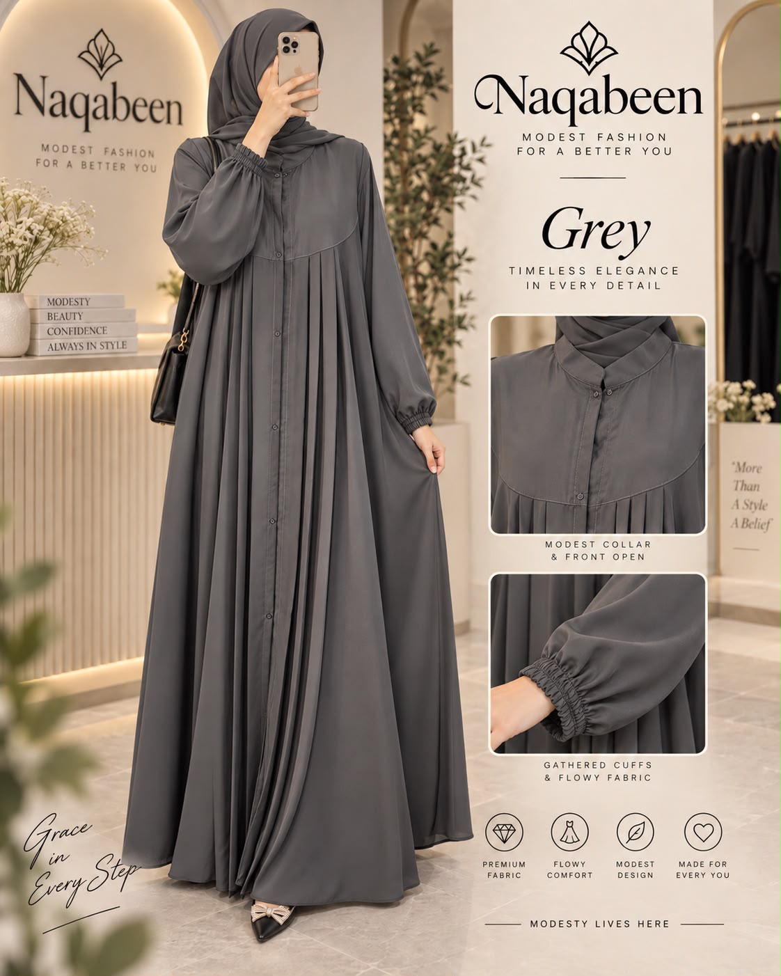 Open Front Abaya - Grey Abaya