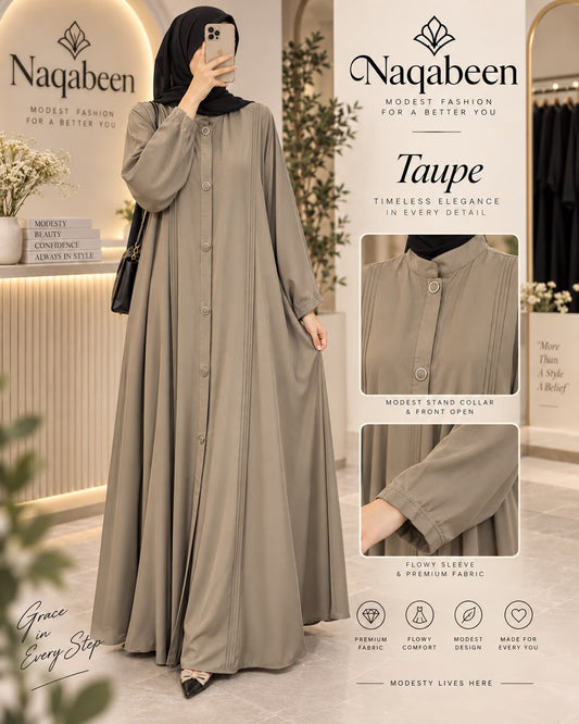 Open Front Abaya - Taupe