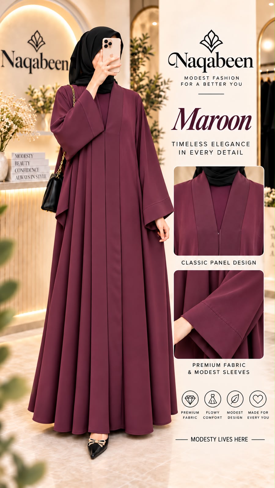Pata Style Maroon Abaya