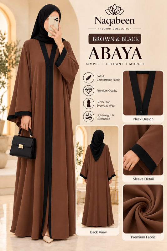 Plain Abaya - Brown & Black