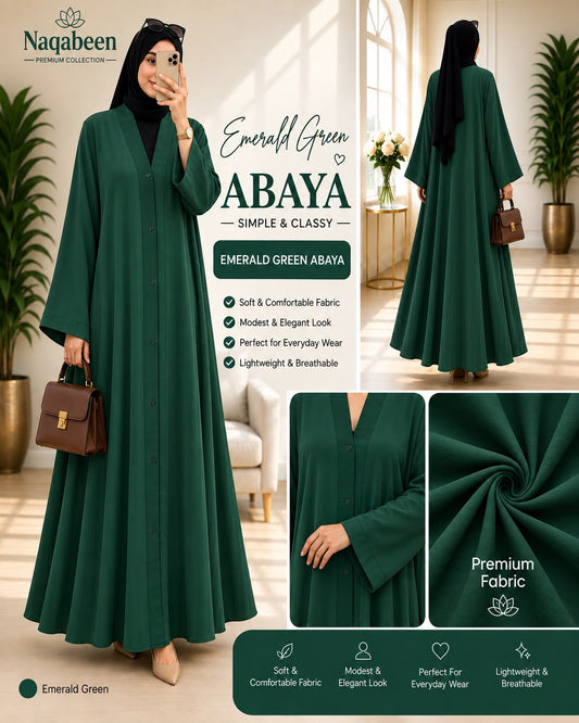 Plain Abaya - Emerald Green
