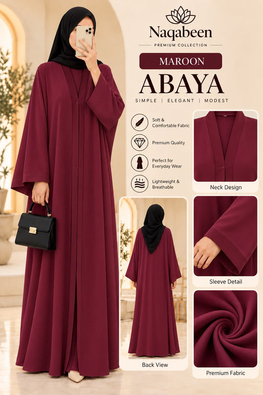 Plain Abaya - Maroon Abaya