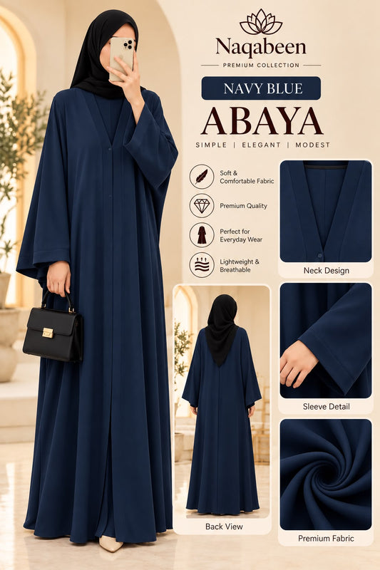 Plain Abaya - Navy Blue