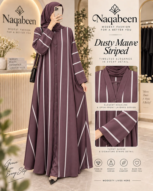 Stripped Abaya - Dusty Mauve