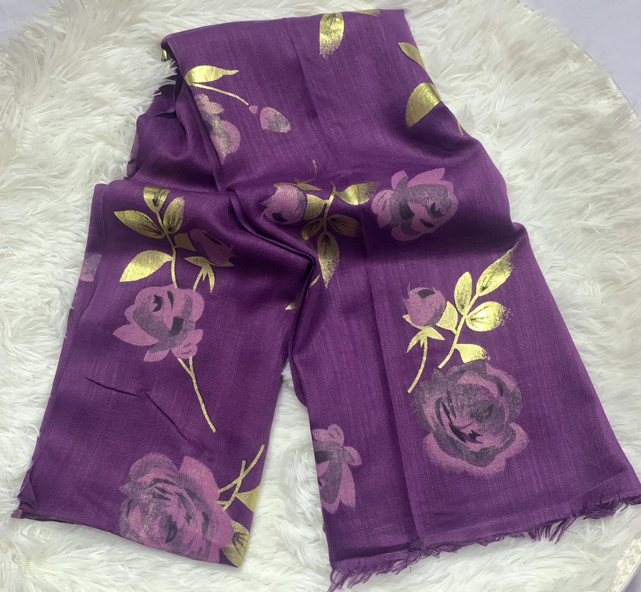 Leaf Printed Stoler - Purple