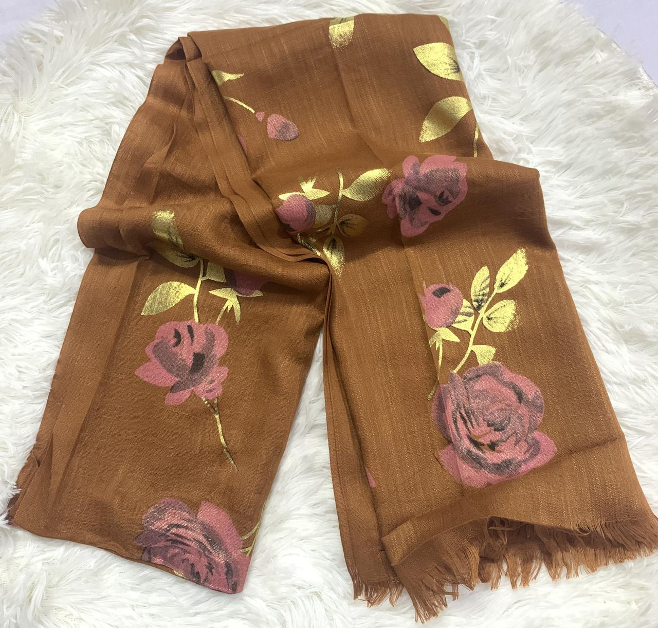 Leaf Printed Stoler - Pale Brown