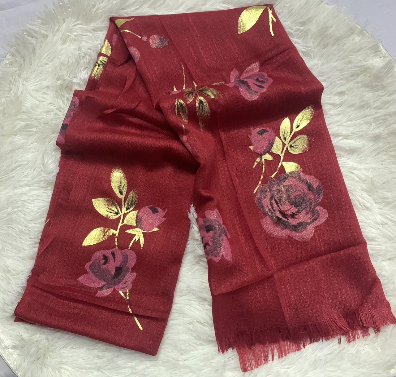 Leaf Printed Stoler - Pale Red