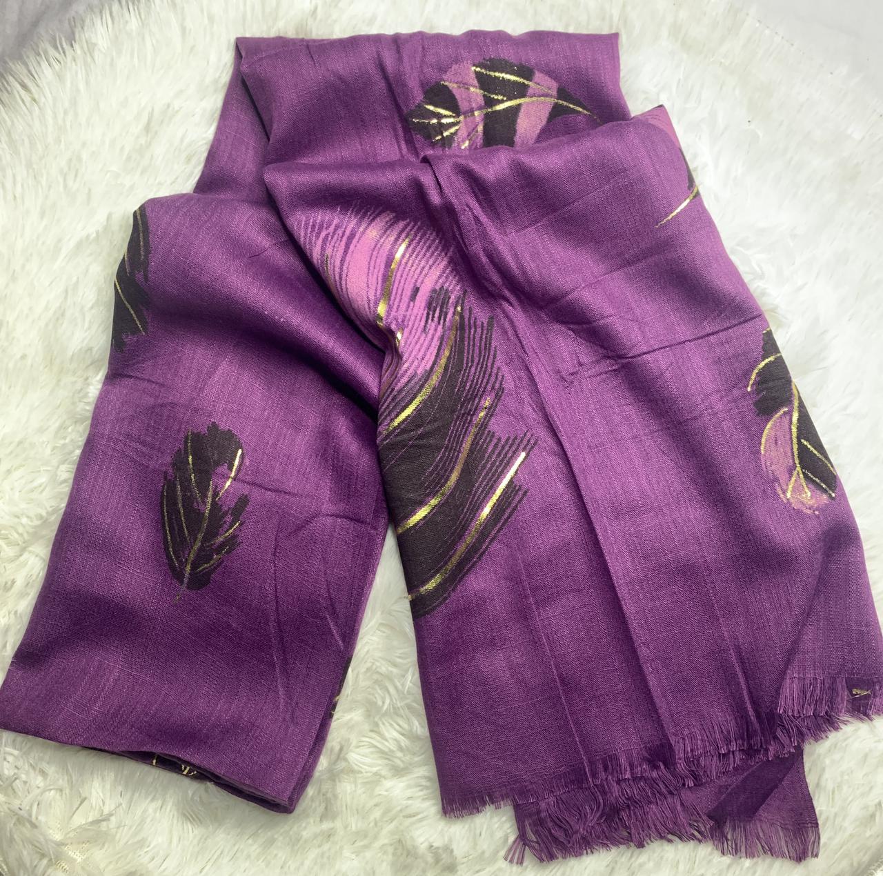 Leaf Printed Stoler - Plum