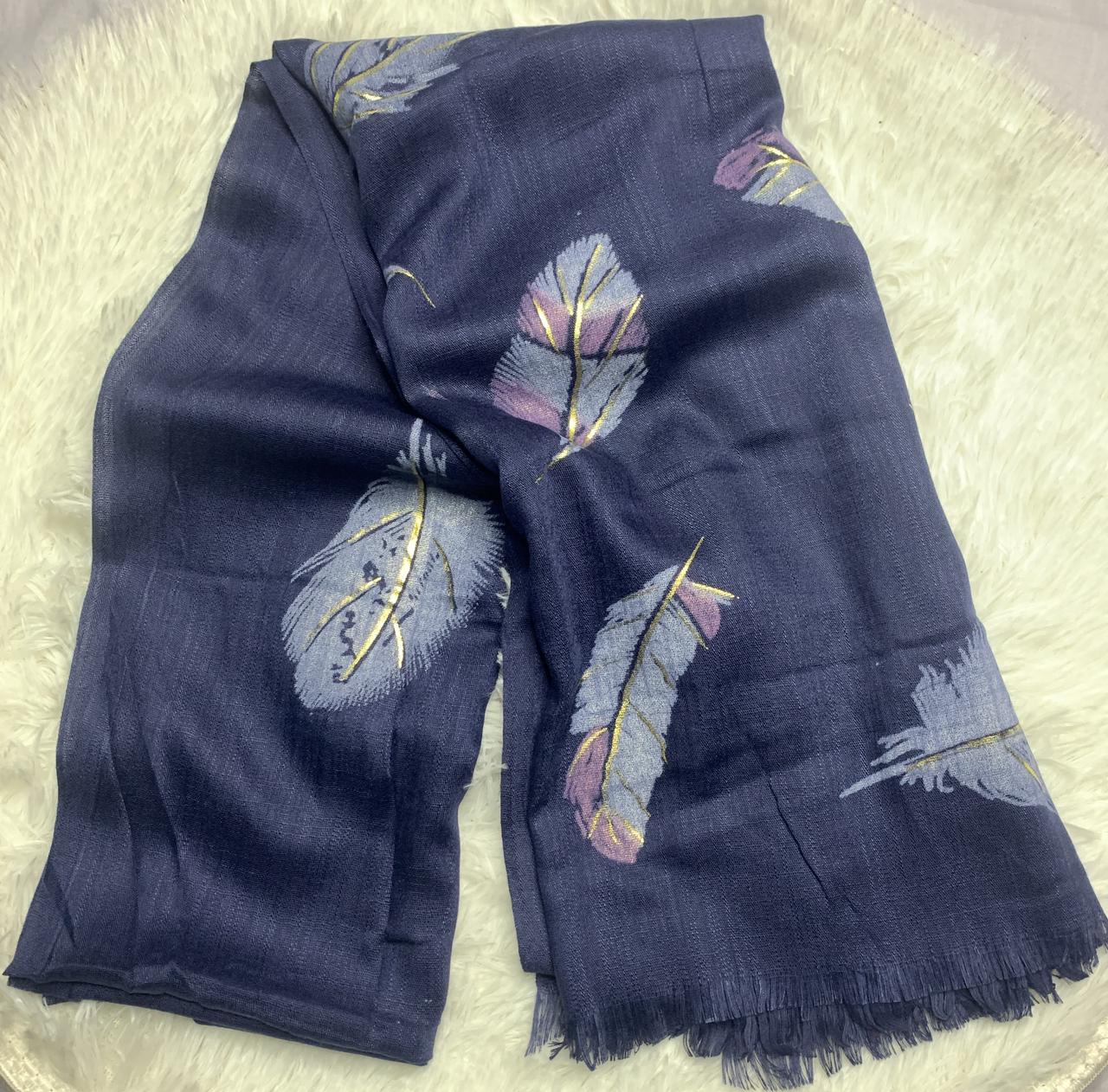 Leaf Printed Stoler - Navy