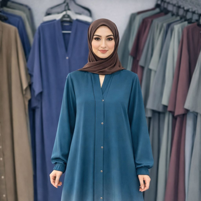 Tie and Die Abaya - Teel Blue Shade
