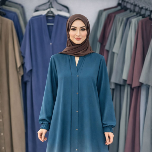 Tie and Die Abaya - Teel Blue Shade