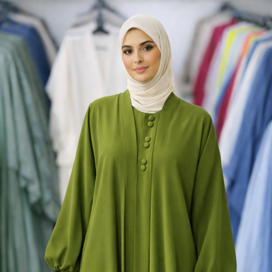 Front Button Abaya - Parrot