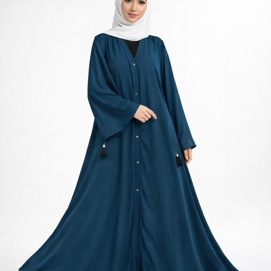 Big Flare Plain Abaya - Peacock Blue