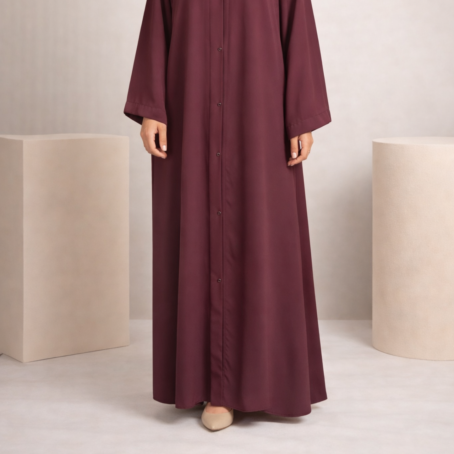 Elastic Open Front Abaya - Maroon
