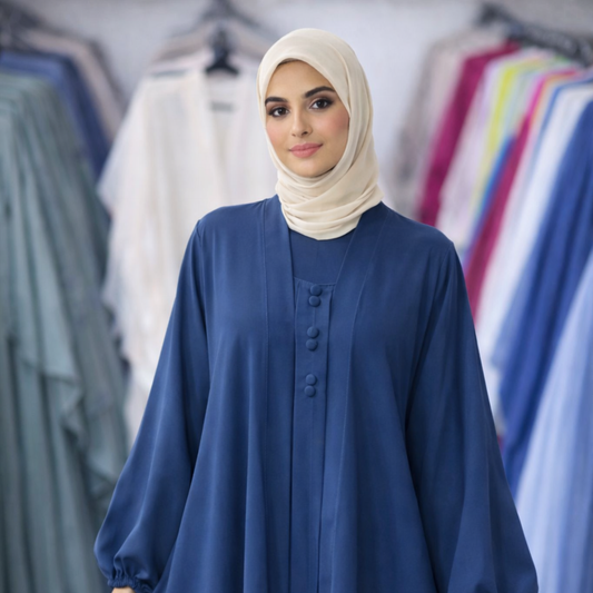 Front Button Abaya - Blue