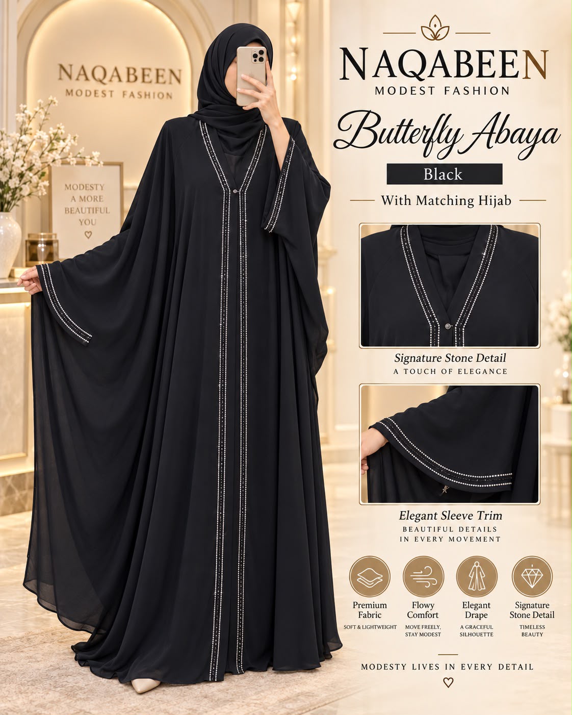Butterfly Abaya - Black