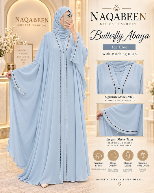 Butterfly Abaya - Ice Blue