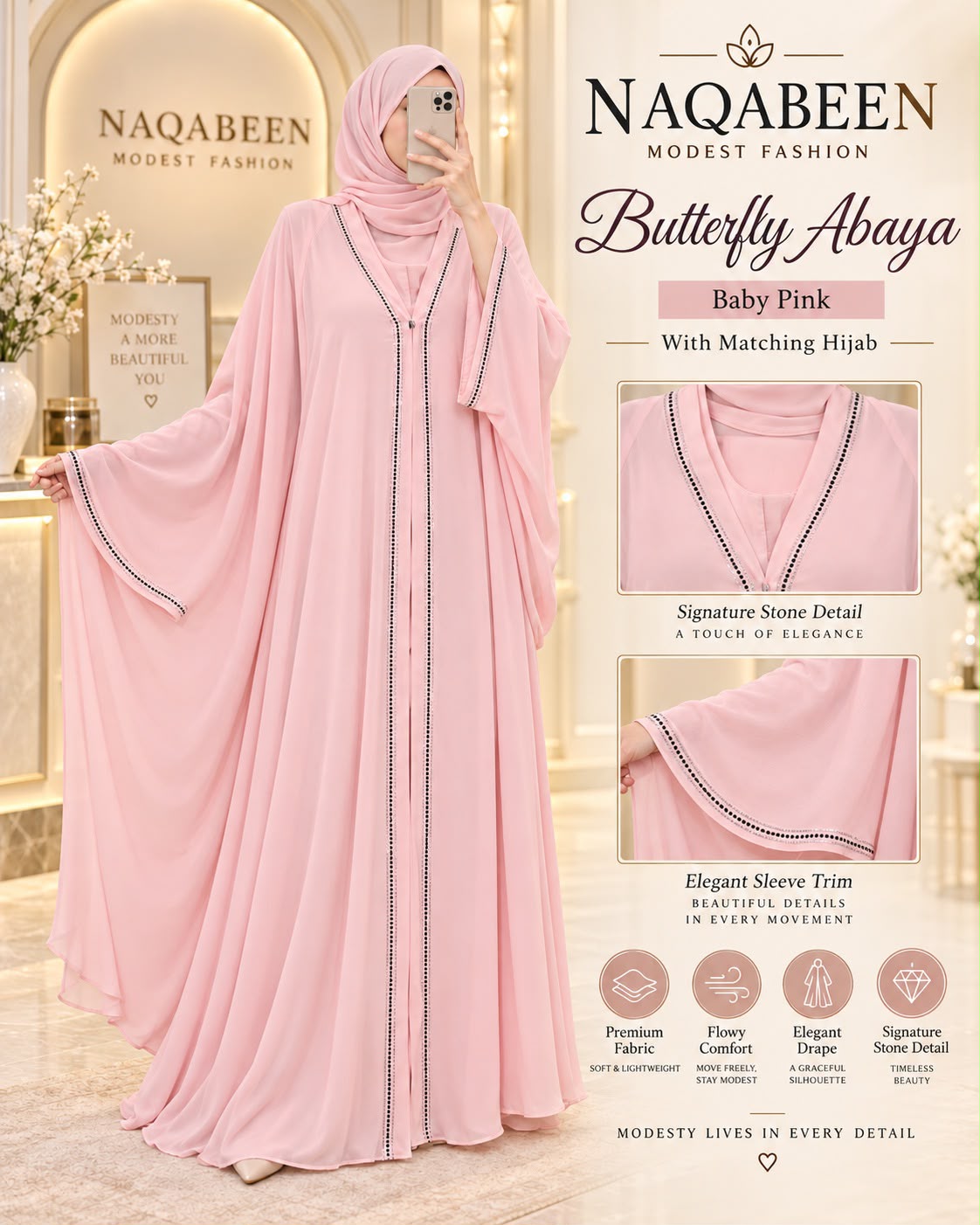 Butterfly Abaya - Pink