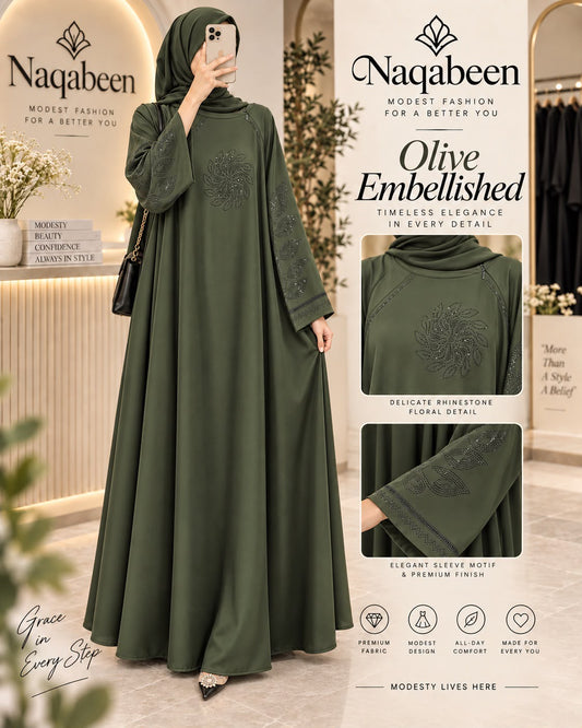 Embroidery Abaya - Olive