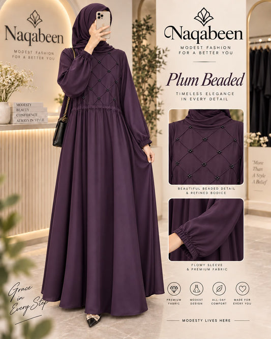 Plum Beaded Abaya