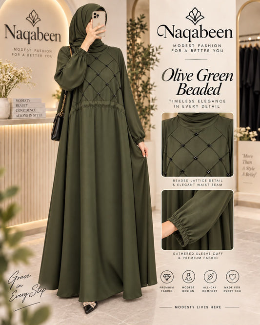 Olive Green Beaded Abaya
