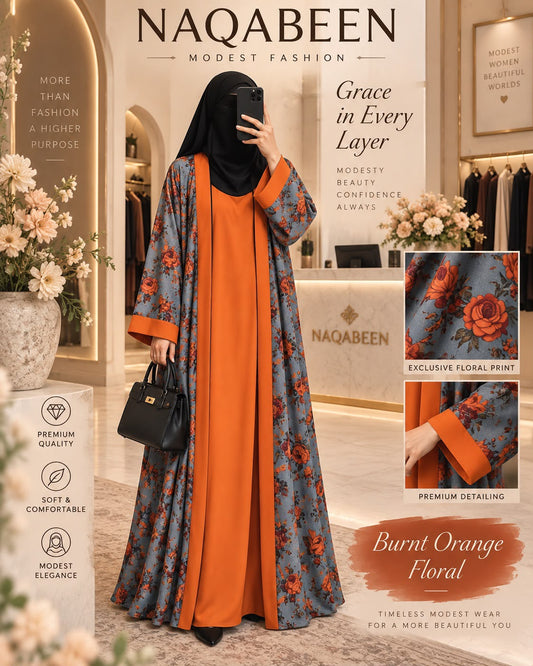 Floral Abaya - Orange