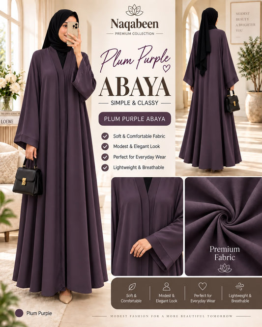 Hidden Button Abaya - Plum Purple 