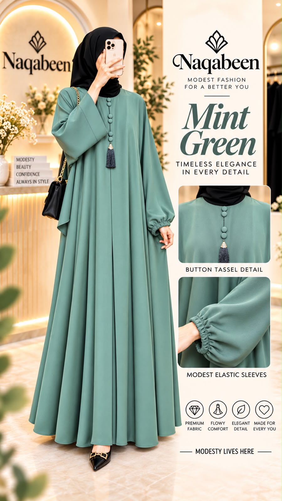 Maxi Tasal Abaya - Mint Green