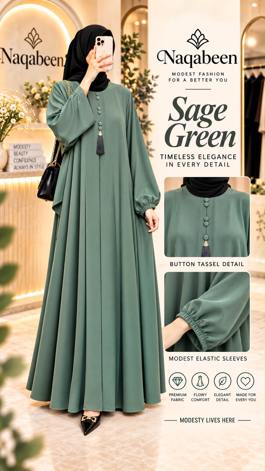 Maxi Tasal Abaya - Sage Green