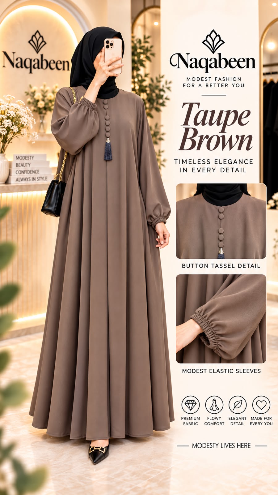 Maxi Tasal Abaya - Taupe Brown