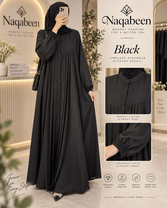 Open Front Abaya - Black