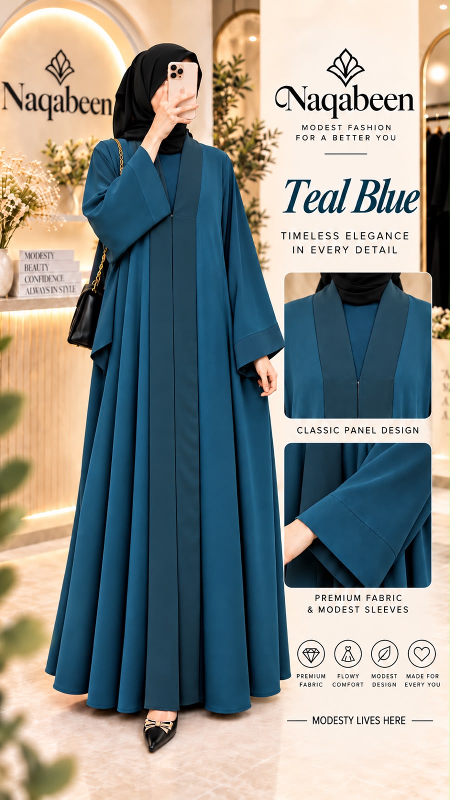 Pata Style Abaya - Teal Blue