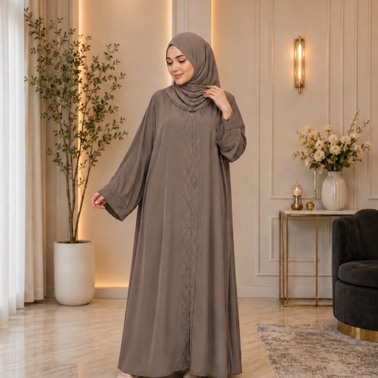 Pintex Abaya - Dusty Rose