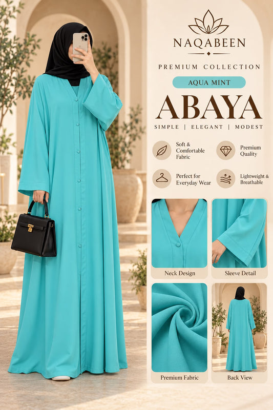 Plain Abaya - Aqua Mint