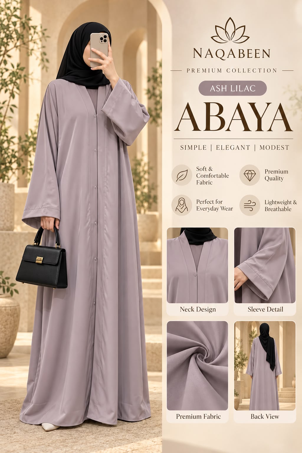 Plain Abaya - Ash LiLac