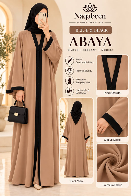 Plain Abaya - Beige & Black