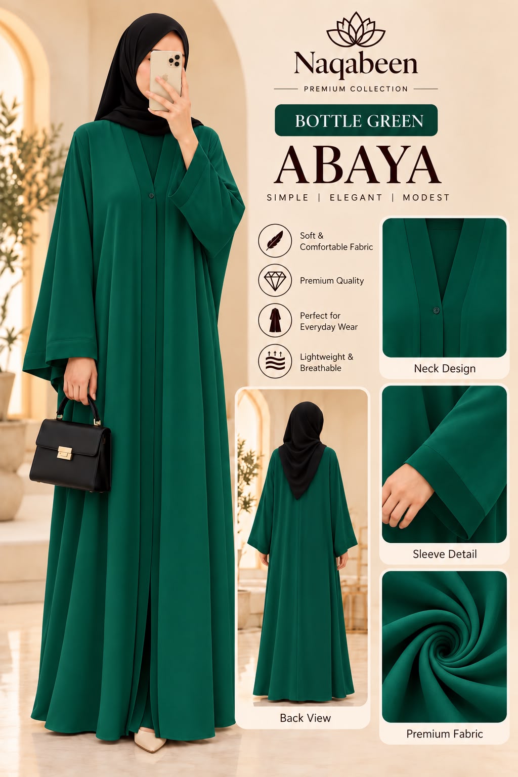 Plain Abaya - Bottle Green