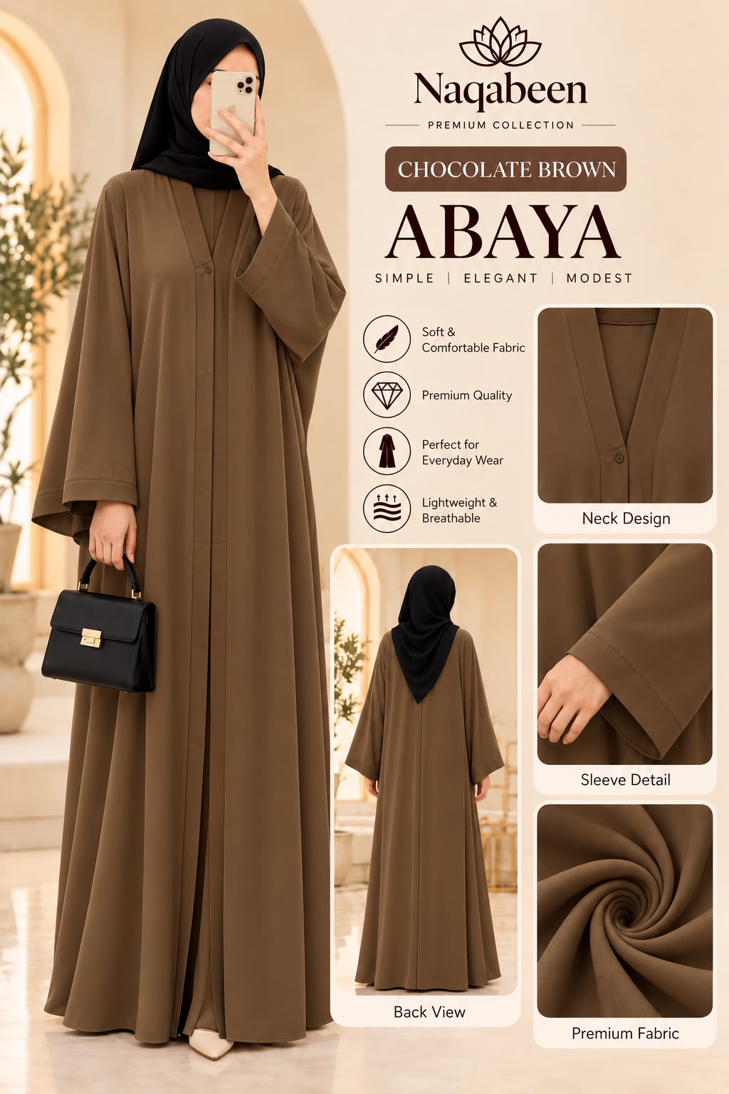 Plain Abaya - Chocolate Brown