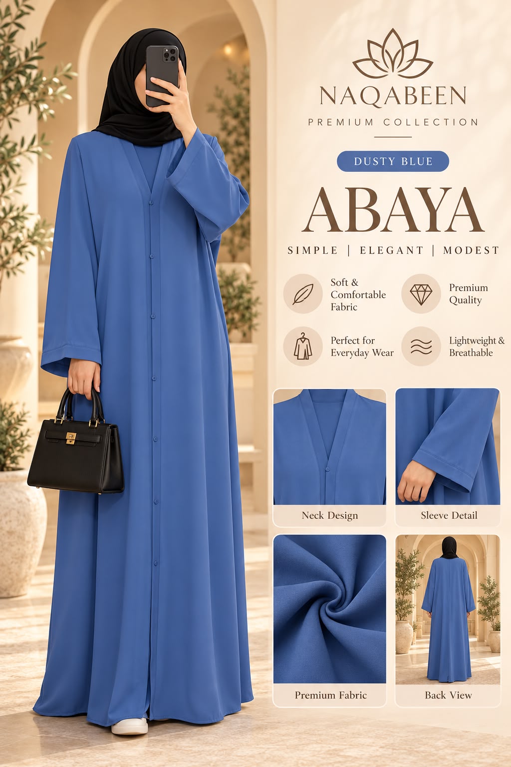 Plain Abaya - Dusty Blue